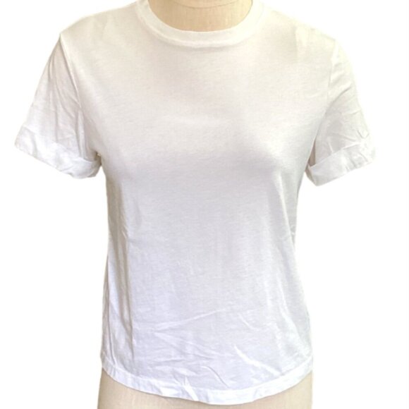 A New Day Cuffed Short Sleeve Crew Neck Cotton Modal Tee XS White 76Q - Picture 1 of 6